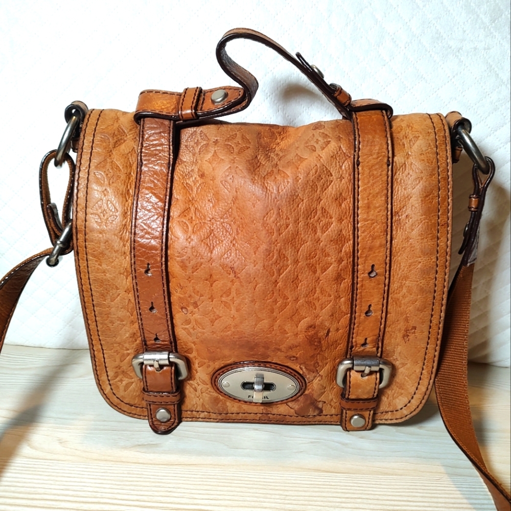 Fossil Tan Leather Crossbody Bag